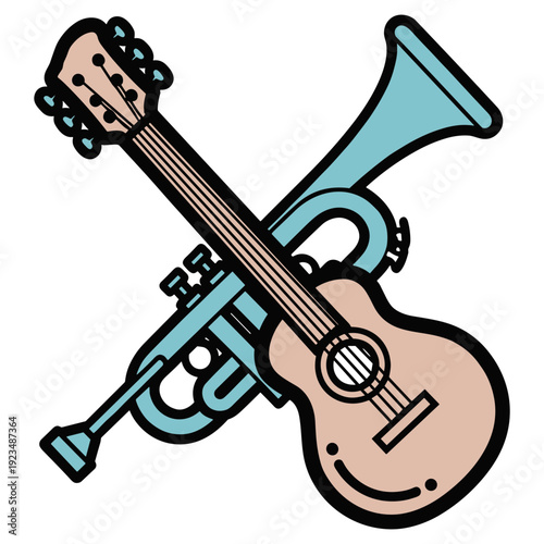 Musical Instruments Crossed Design Illustration
