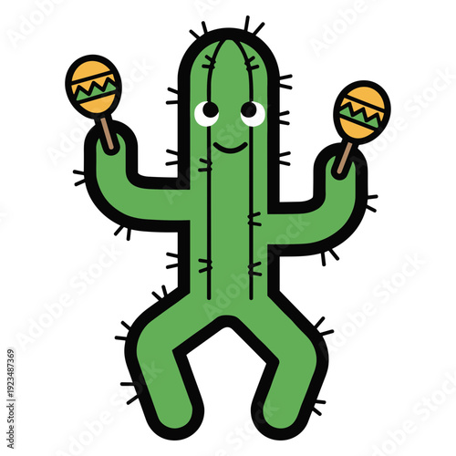 Cartoon Cactus Juggling Maracas