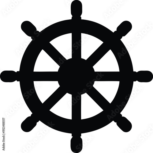 ship s wheel with spokes Black silhouette vector illustration on transparent background