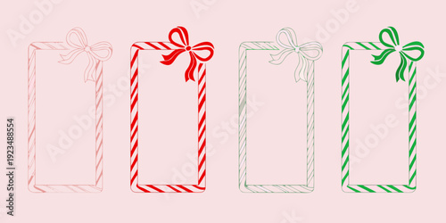 Four decorative candy cane frames in red and green hues
