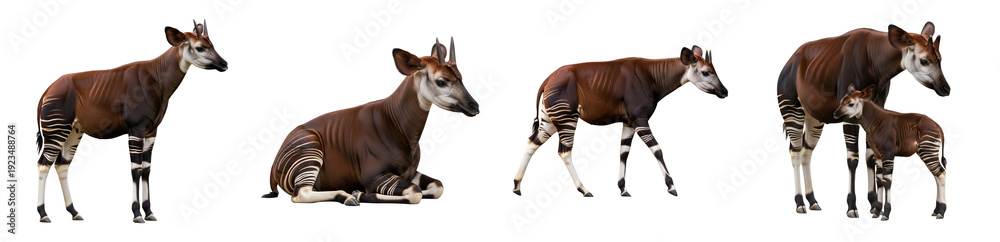 Fototapeta premium A serene okapi family on transparent background
