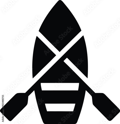 rowboat with oars silhouette vector illustration on transparent background