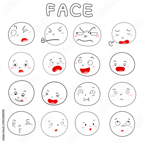 A collection of facial illustrations with various facial expressions