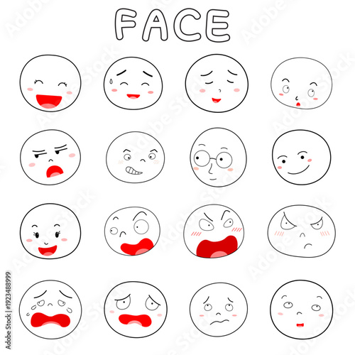 A collection of facial illustrations with various facial expressions