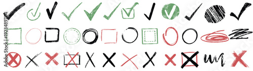 Check mark icons set. Check marks symbol collection. Simple check mark. circle and square. Tick symbol in green colour. Hand drawn checkmark illustration