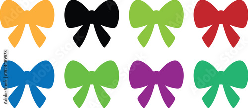 Colorful decorative bow collection vector illustration featuring bright ribbon shapes isolated on white for gift and celebration designs