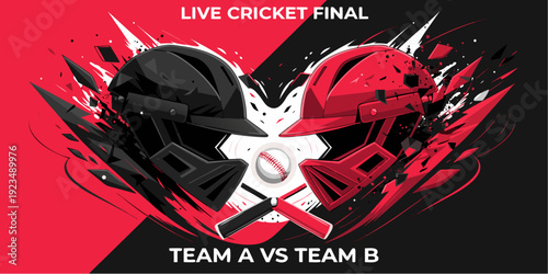 A vibrant vector graphic illustration of a live cricket final match between two teams