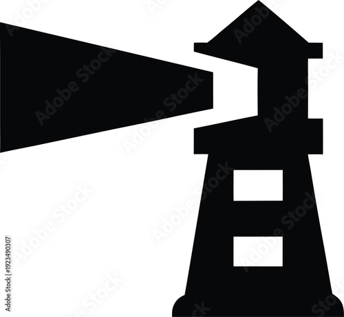 lighthouse beam sweeping silhouette vector illustration on transparent background