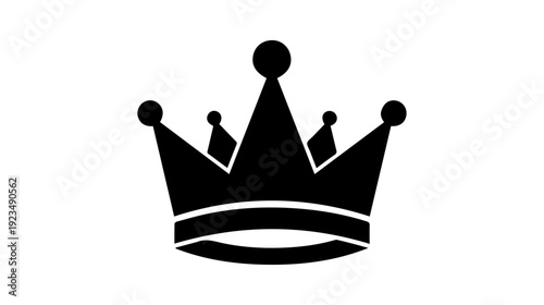 Minimalist black crown silhouette icon with five points and circular tips on white base