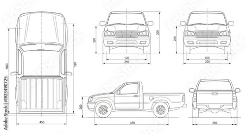 Technical Drawing of Car Design Blueprint.
