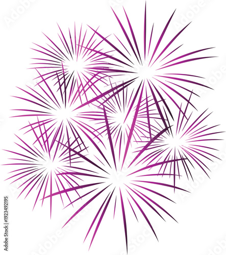 A dazzling cluster of stylized purple fireworks exploding against a clean background, an abstract vector illustration depicting the bright spectacle of a festive celebration