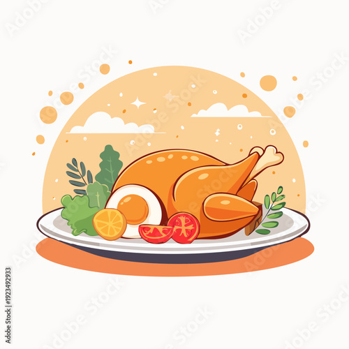 Deliciously prepared roasted chicken dinner, perfectly garnished and presented on a plate, ideal for festive meals