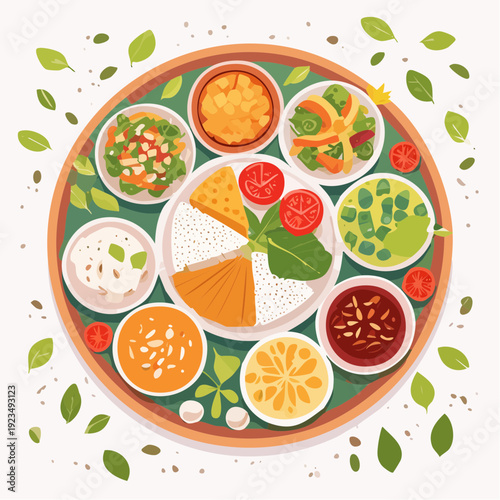 Vibrant Vegetarian Indian Thali Platter Delicious Diverse Culinary Experience with Traditional Flavors