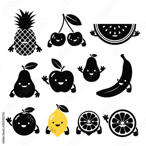 Collection of smiling fruits in flat design vector illustration