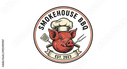 Smoking BBQ Pork Logo Design.
