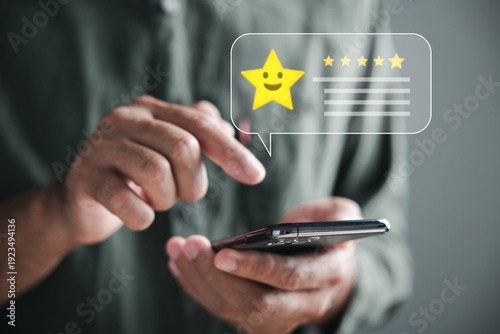 Vászonkép Consumer feedback with bubble people conveys a crucial review of comments using
