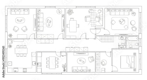 Detailed architectural floor plan showcasing interior design elements and room layouts for a building.