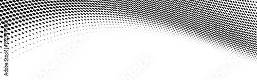 Abstract black dot field forming curved illusion effect.