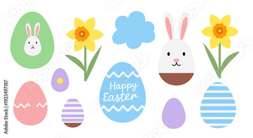 Easter Eggs Bunny Flowers.