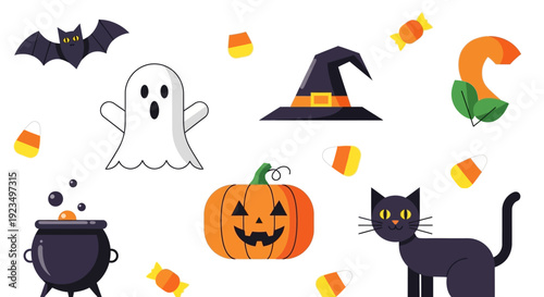 Halloween icons and candy.
