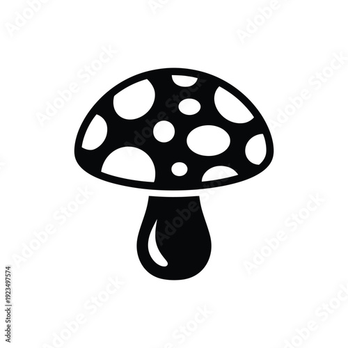 Mushroom silhouette icon, spotted fly agaric toadstool nature forest fungus vector illustration