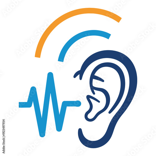 Hearing aid icon with sound wave and ear profile illustration icon