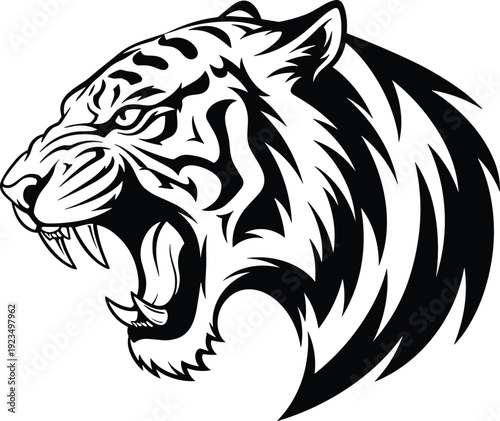 Wallpaper Mural Roaring Tiger Head Vector Illustration with Bold Black and White Silhouette Torontodigital.ca