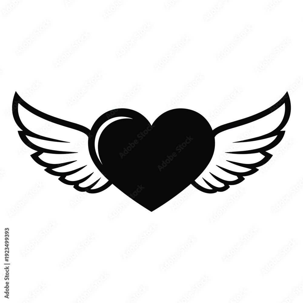 Fototapeta premium Black Heart with Wings Vector Illustration, Flat Design