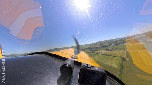 Cockpit view during Landing from an Aerobatic Flight in a Cap10 Airplane