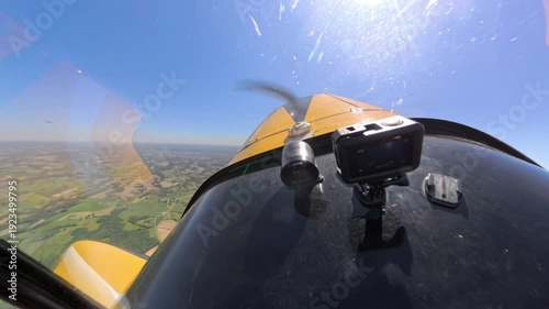 Cockpit view of Barrel roll in a Cap10 Airplane