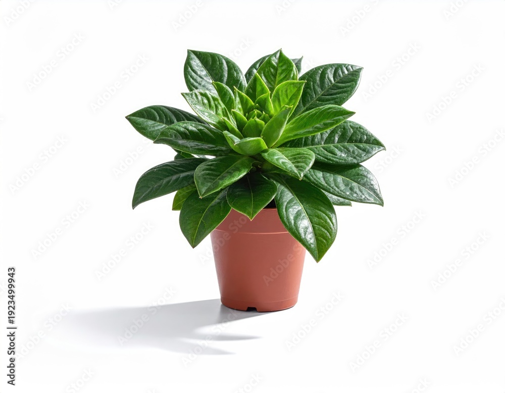 Fototapeta premium Potted, green, leafy plant with layered, lush growth