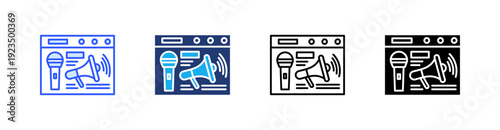 Broadcast Multiple Style Icon Set Vector 
