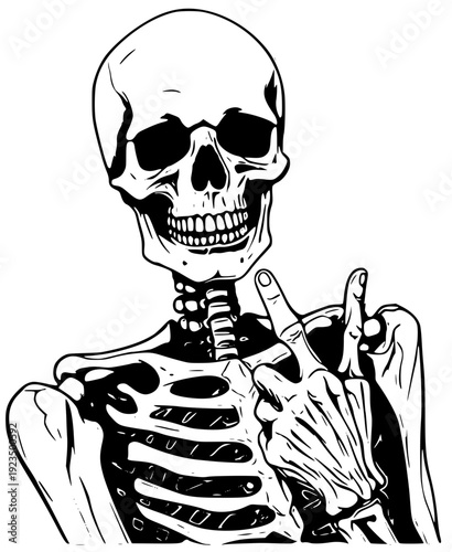 Skeleton giving a rude gesture with a playful smile