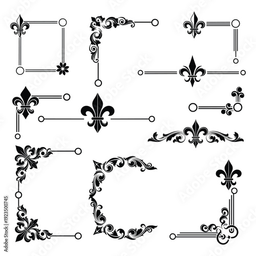 Fleur de lis symbols set elegant decorative ornaments vintage heraldry royalty emblems vector illustration