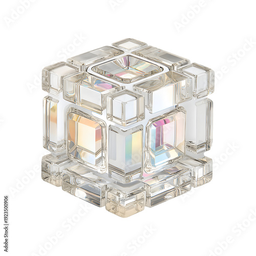 Crystal Geometric Cube with Iridescent Facets photo
