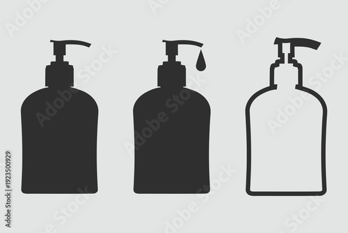 Various lotion bottles and tubes silhouette set illustration. showcase diverse shapes and dispensing styles on a white background in black silhouette. eps10