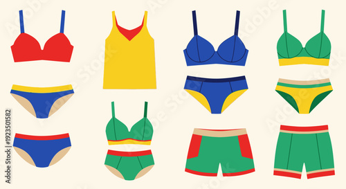 Colorful swimwear and beachwear collection for summer fashion.