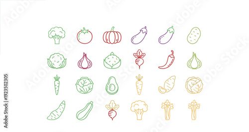 Vegetable Collection Line Icons Set – Colorful Outline Healthy Food Vector Illustration