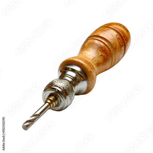 Leatherworking Awl with Wooden Handle on White Background