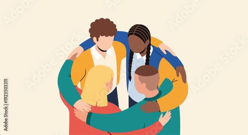 Diverse group of people standing together in unity and support.