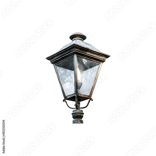 Old Fashioned Dark Metal Street Lamp With Glass Panels