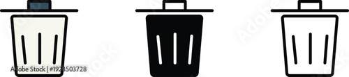 Trash bin Icon set clean and clear, Contemporary Isolated on transparent background.