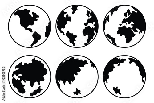Earth globe icon set. earth hemispheres with continents. world map in globe. World planet icon, Globe icon.