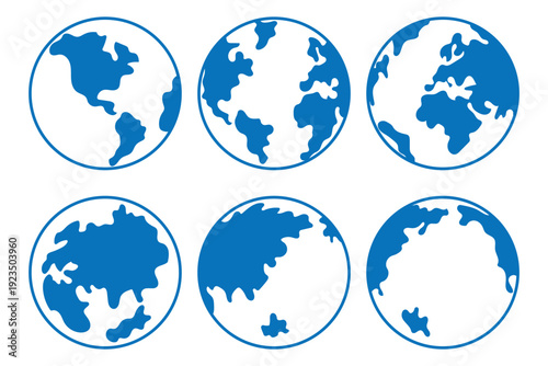 Earth globe icon set. earth hemispheres with continents. world map in globe. World planet icon, Globe icon.