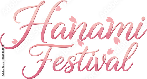 Pink Hanami Festival Typography with Sakura Petals for Japanese Spring Celebration Logo