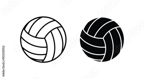 Collection of two distinct volleyball icons showing both outline and solid graphic representations