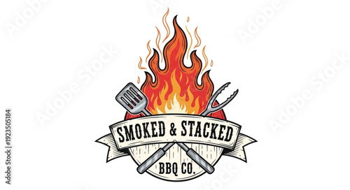 Smoked and Stacked BBQ Logo Design.