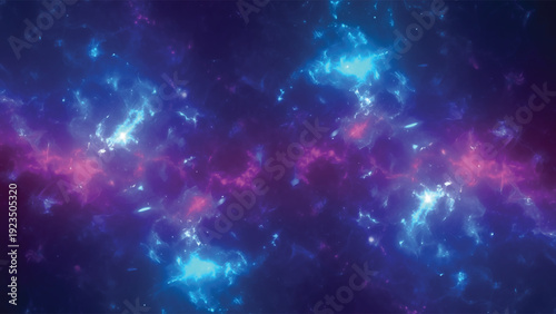 Vibrant cosmic background with purple and blue nebula clouds in space.