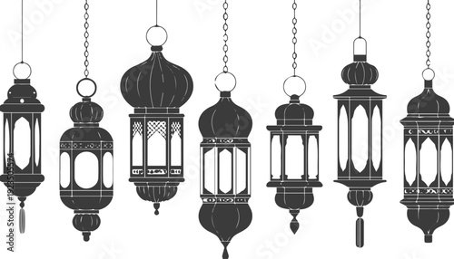 Seven hanging lanterns for Ramadan celebration