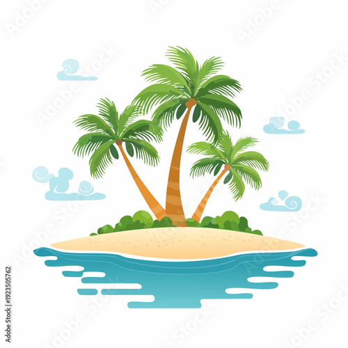 Vibrant Tropical Island Oasis with Swaying Palm Trees and Calm Azure Waters, Perfect for a Remote Getaway